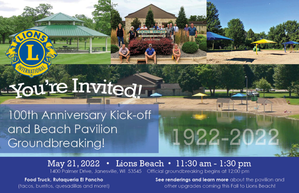 The official invitation for our 100th anniversary kickoff and Lions Beach pavilion groundbreaking ceremony